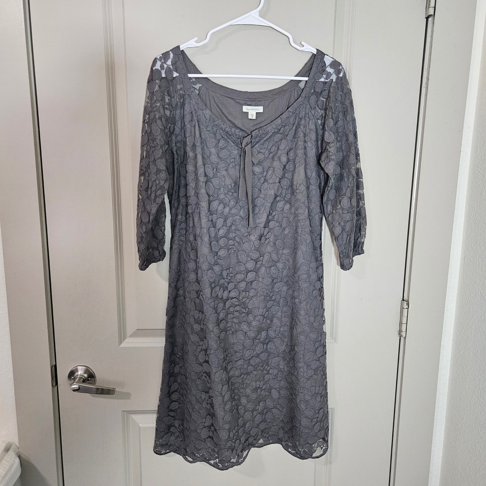 Garnet Hill Gray Lace Sheath Dress‎ 3/4 Sleeve Cotton Lined Size 6